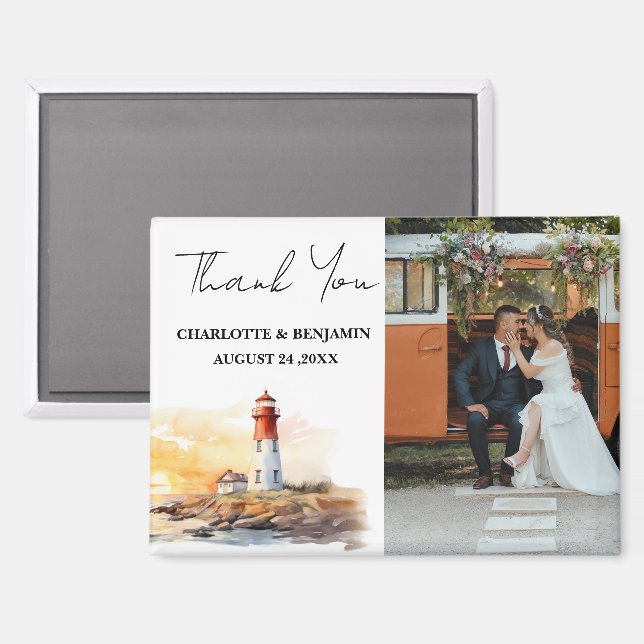 Lighthouse Nautical Theme Wedding Vielen Dank Magnet (Vorderseite/Rückseite)