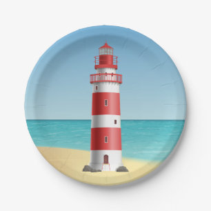 Lighthouse Nautical Wedge Beach Summer Ocean Pappteller