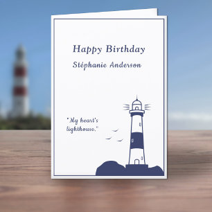 Lighthouse Navy Blue Birthday Card Dankeskarte