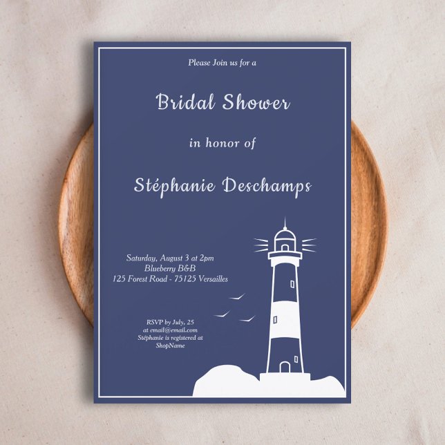 Lighthouse Navy Blue Bridal Dusche Einladung (Lighthouse Navy Blue Bridal Shower Invitation)
