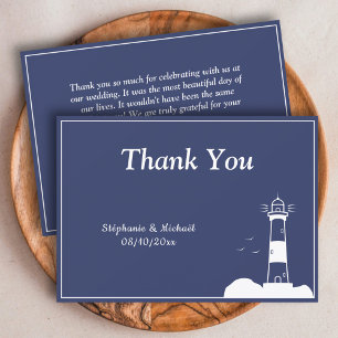 Lighthouse Navy Blue Wedding Dankeschön Card Einladung