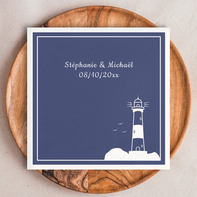 Lighthouse Navy Blue Wedding Serviette (Lighthouse Navy Blue Wedding Napkins)