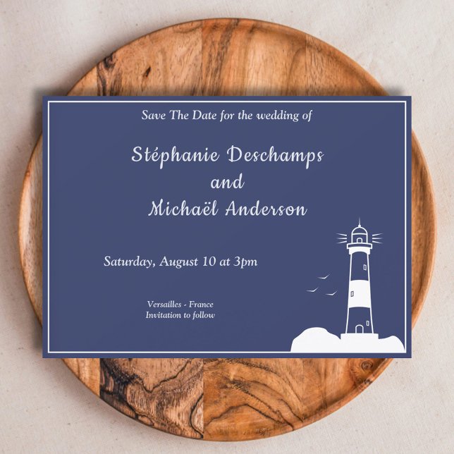 Lighthouse Navy Blue Wedding speichern das Datum Einladung (Lighthouse Navy Blue Wedding Save The Date Invitation)