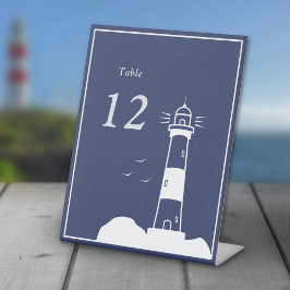 Lighthouse Navy Blue Wedding Tischnummern Sockelschild