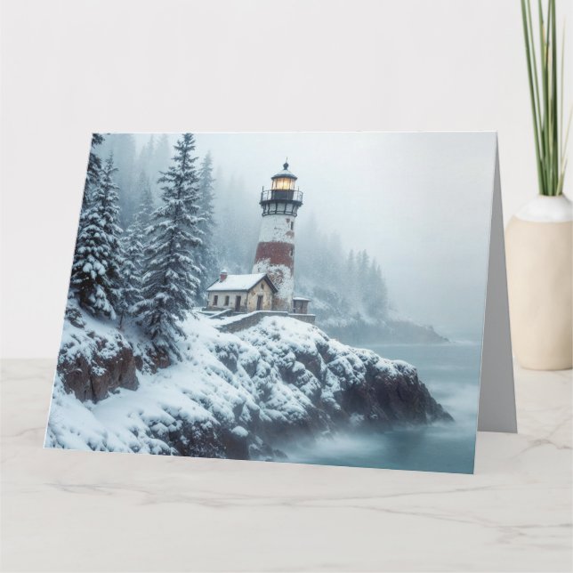Lighthouse Ocean Nature Marine Coastline Snow Karte (Vorderseite)