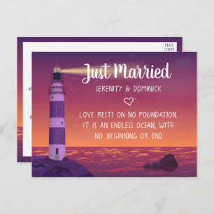 `Lighthouse Ocean Nautical Just Married Wedding Ankündigungspostkarte