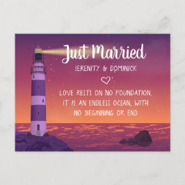 `Lighthouse Ocean Nautical Just Married Wedding Ankündigungspostkarte