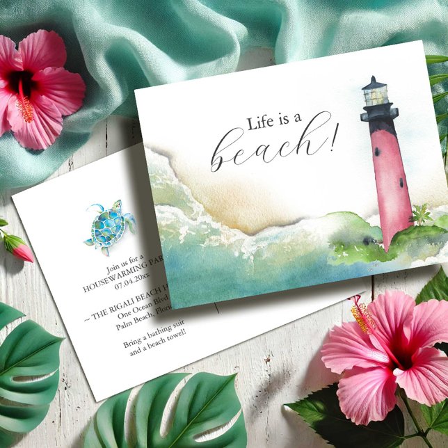 Lighthouse Postkarten Party Housewarming lädt ein (Housewarming party invitations watercolor Jupiter Florida lighthouse postcards Victoria Grigaliuans)