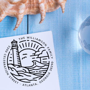 Lighthouse & Sea Round Familienname Rücksendeadre Permastempel