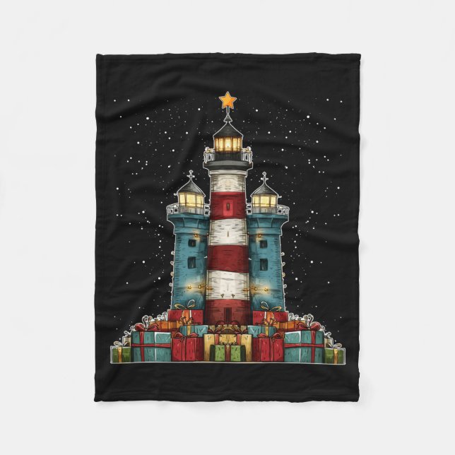 Lighthouse Seaside Christmas Tree Xmas Long Sleeve Fleecedecke (Vorderseite)