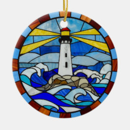 Lighthouse Stained Glass Design Keramik Ornament