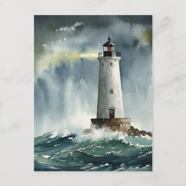 Lighthouse Storm Ocean Postcard Postkarte (Vorderseite)