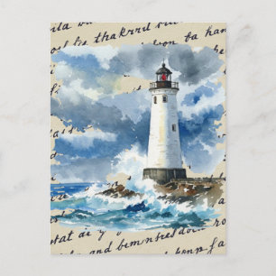 Lighthouse Storm Ocean Postcard Postkarte