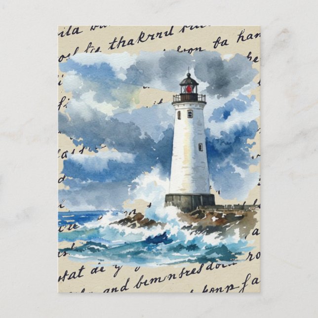 Lighthouse Storm Ocean Postcard Postkarte (Vorderseite)
