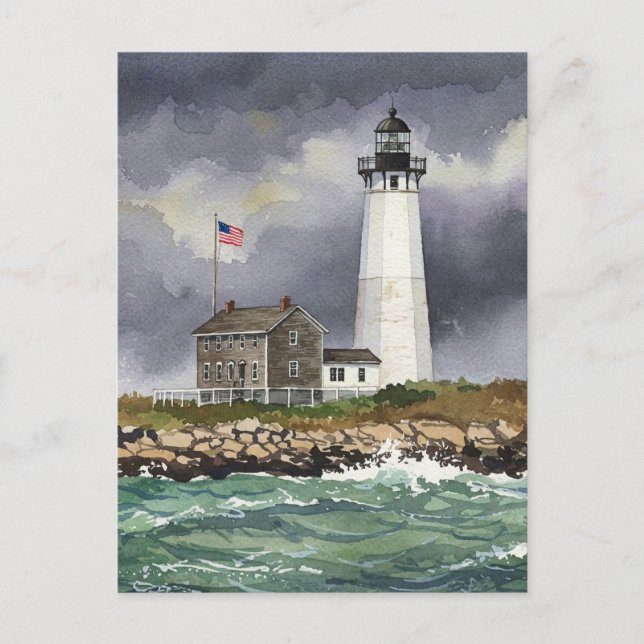 Lighthouse Storm Ocean Watercolor Postcard Postkarte (Vorderseite)