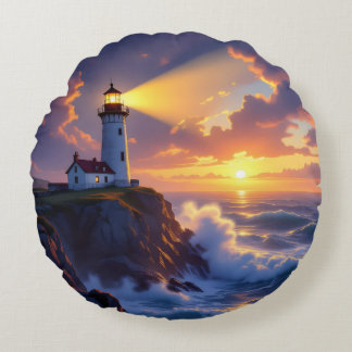 Lighthouse Sunset Pillow Rundes Kissen