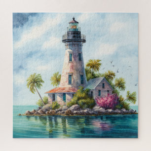 Lighthouse Tropical Beach Palm Trees Puzzle