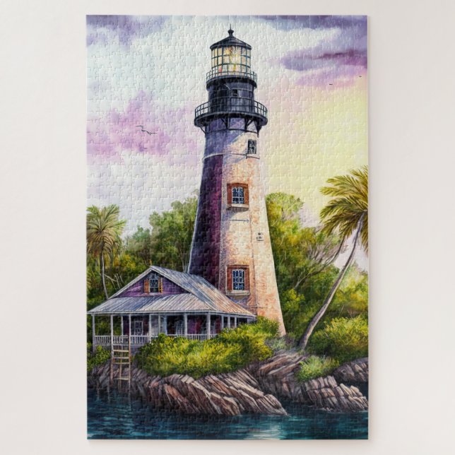 Lighthouse Tropical Island Palm Trees Puzzle (Vertikal)