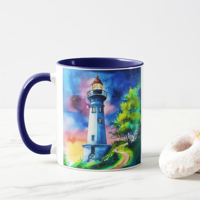 Lighthouse Under a Starry Sky Tasse (Mit Donut)