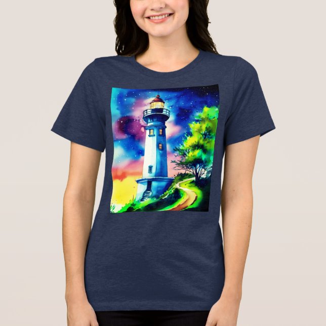 Lighthouse Under a Starry Sky Tri-Blend Shirt (Vorderseite)