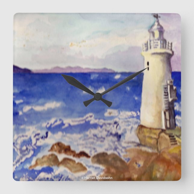 LIGHTHOUSE WALL CLOCK - BEACH DESIGNER GIFTS QUADRATISCHE WANDUHR (Vorderseite)