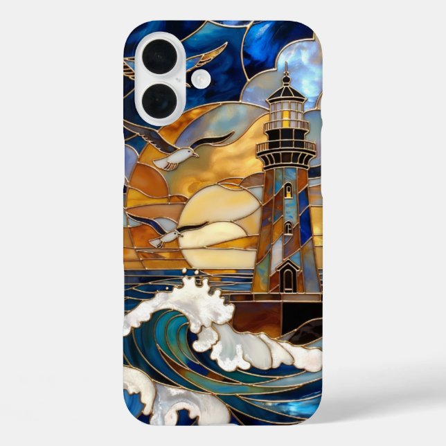 Lighthouse Waves iPhone Case Ocean Sunset Design (Rückseite)
