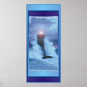 'Lighthouse Waves' Psalms 16" X 7" Poster