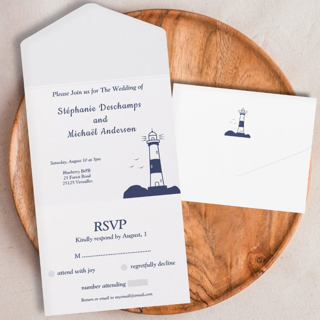 Lighthouse Wedding RSVP All In One Einladung (Lighthouse Wedding RSVP All In One Invitation)