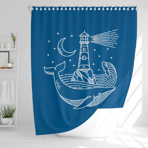 Lighthouse Whale Duschvorhang