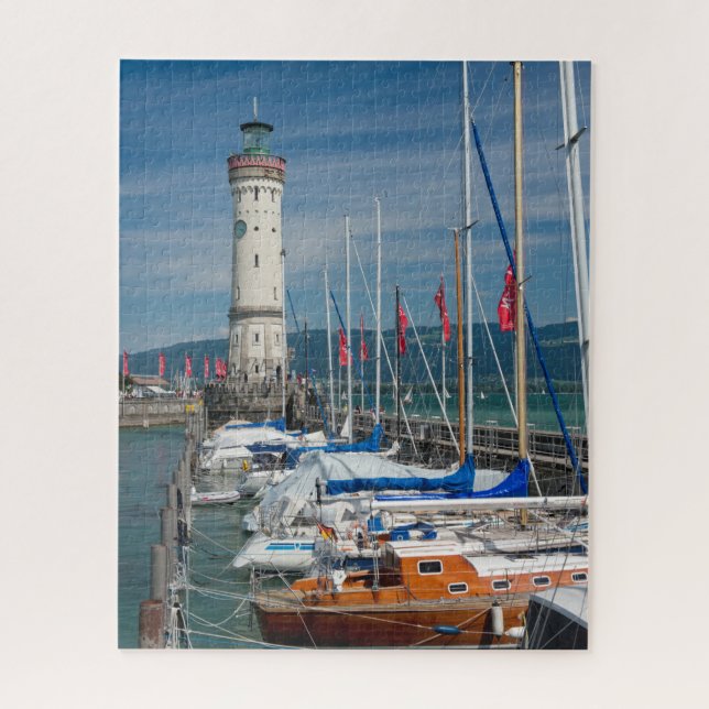 Lighthouse Yachten Hafen Lindau Bodensee Deutschla Puzzle (Vertikal)