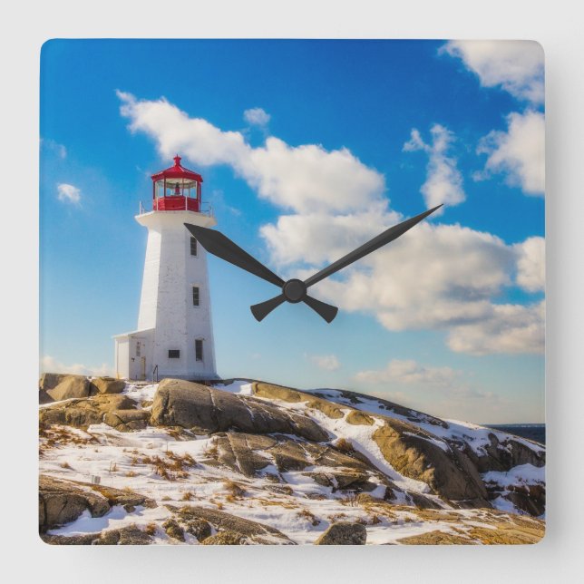 Lighthousen Peggy’s Cove Nova Scotia Quadratische Wanduhr (Vorderseite)