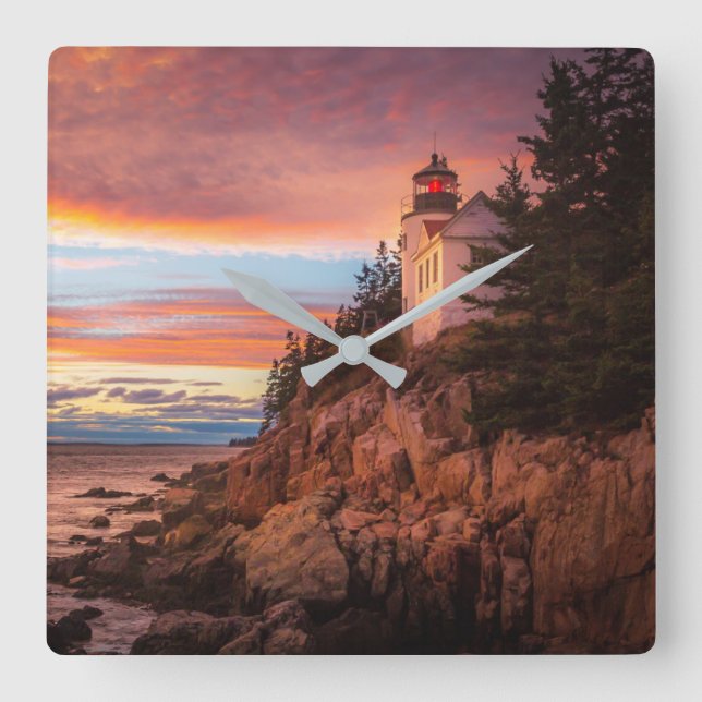 Lighthouses | Acadia National Park Maine Quadratische Wanduhr (Vorderseite)