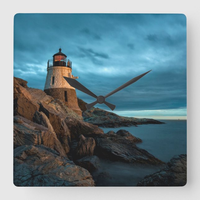 Lighthouses | Castle Hill Lighthouse Quadratische Wanduhr (Vorderseite)