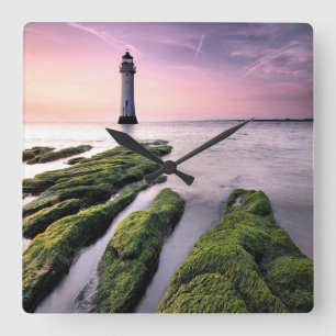 Lighthouses   New Brighton Lighthouse, UK Quadratische Wanduhr