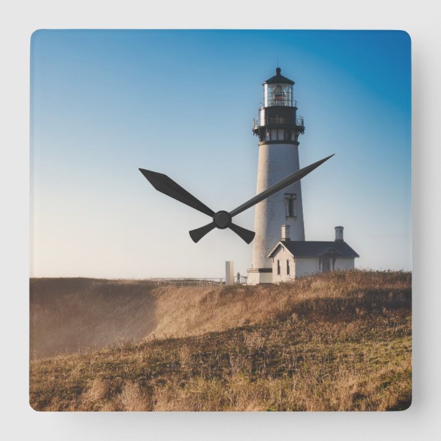 Lighthouses | Yaquina Head Lighthouse Oregon Quadratische Wanduhr (Vorderseite)