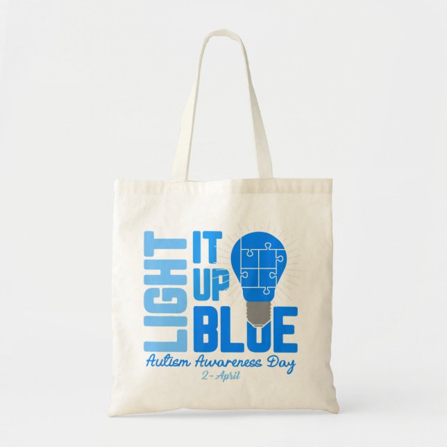 Lighting It Up Blue Autismus Awareness Shirt, Auti Tragetasche (Vorne)