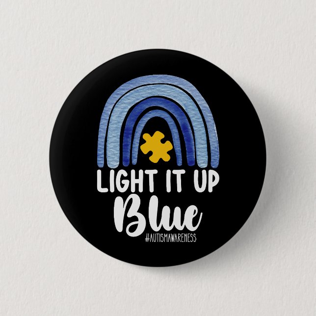 Lighting It Up Blue Rainbow Autismus Awareness Fam Button (Vorderseite)
