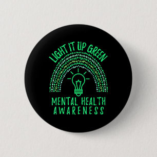 Lighting It Up Green Mental Health Awareness Rainb Button
