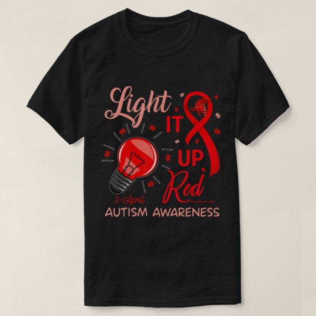 Lighting It Up Red Autismus Awareness Puzzle Männe T-Shirt (Design vorne)