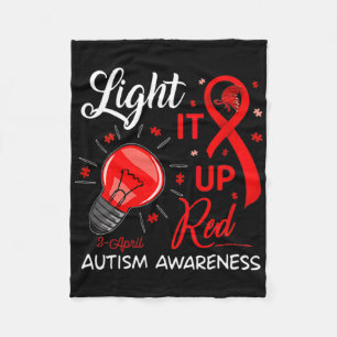 Lighting It Up Red Autismus Awareness Ribbon Puzzl Fleecedecke