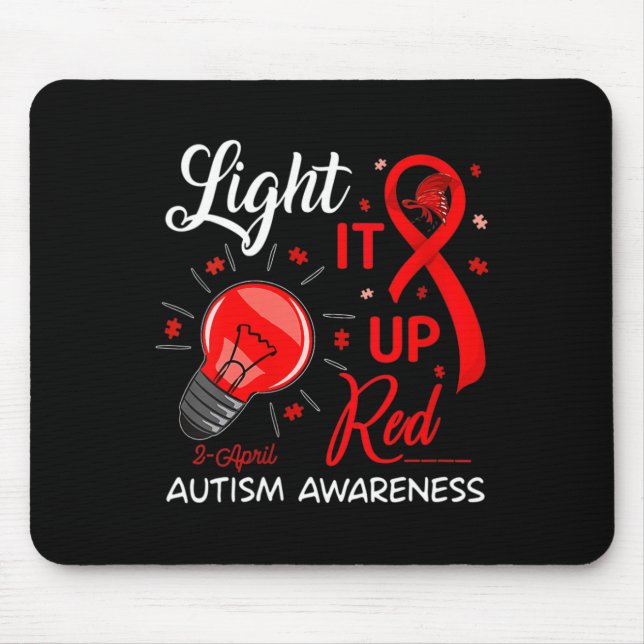 Lighting It Up Red Autismus Awareness Ribbon Puzzl Mousepad (Vorne)