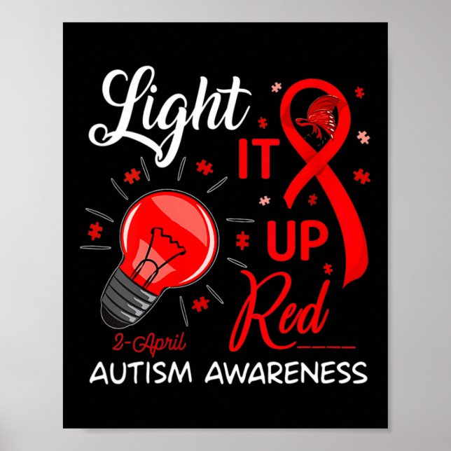 Lighting It Up Red Autismus Awareness Ribbon Puzzl Poster (Vorne)