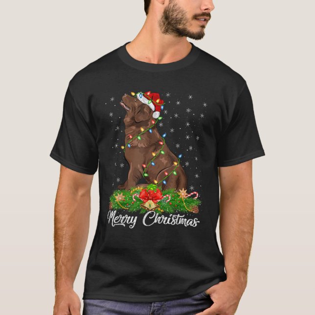 Lighting Xmas Matching Santa Hat Newfoundland Dog  T-Shirt (Vorderseite)