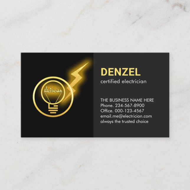 Lightning Powers Electrician Lightbulb Visitenkarte (Vorderseite)