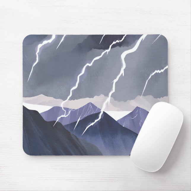 Lightning Storm | Watercolor Dark Mountains Mousepad (Mit Mouse)