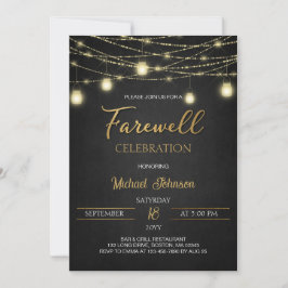 Lights and Gold Elegante Script Farewell Party Einladung