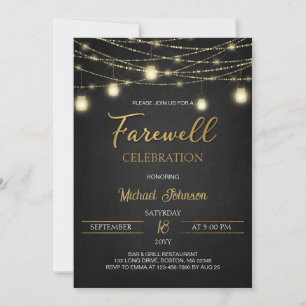 Lights and Gold Elegante Script Farewell Party Einladung