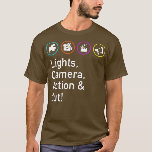 Lights Camera Action Cut Funny Film TV Crew T-Shirt (Vorderseite)