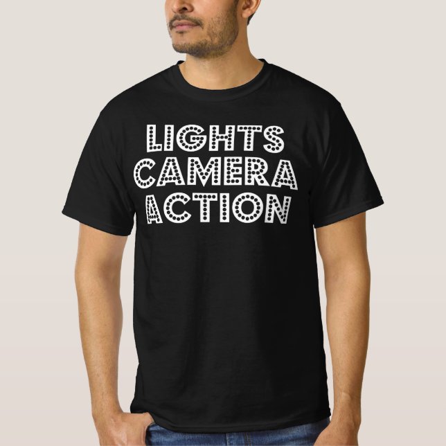Lights Camera Action Film Crew Director Geschenk T-Shirt (Vorderseite)