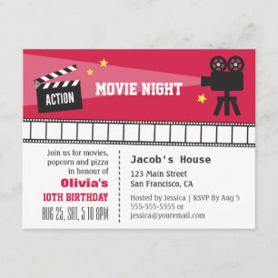 Lights Camera Action Movie Night Geburtstagspartei Einladung